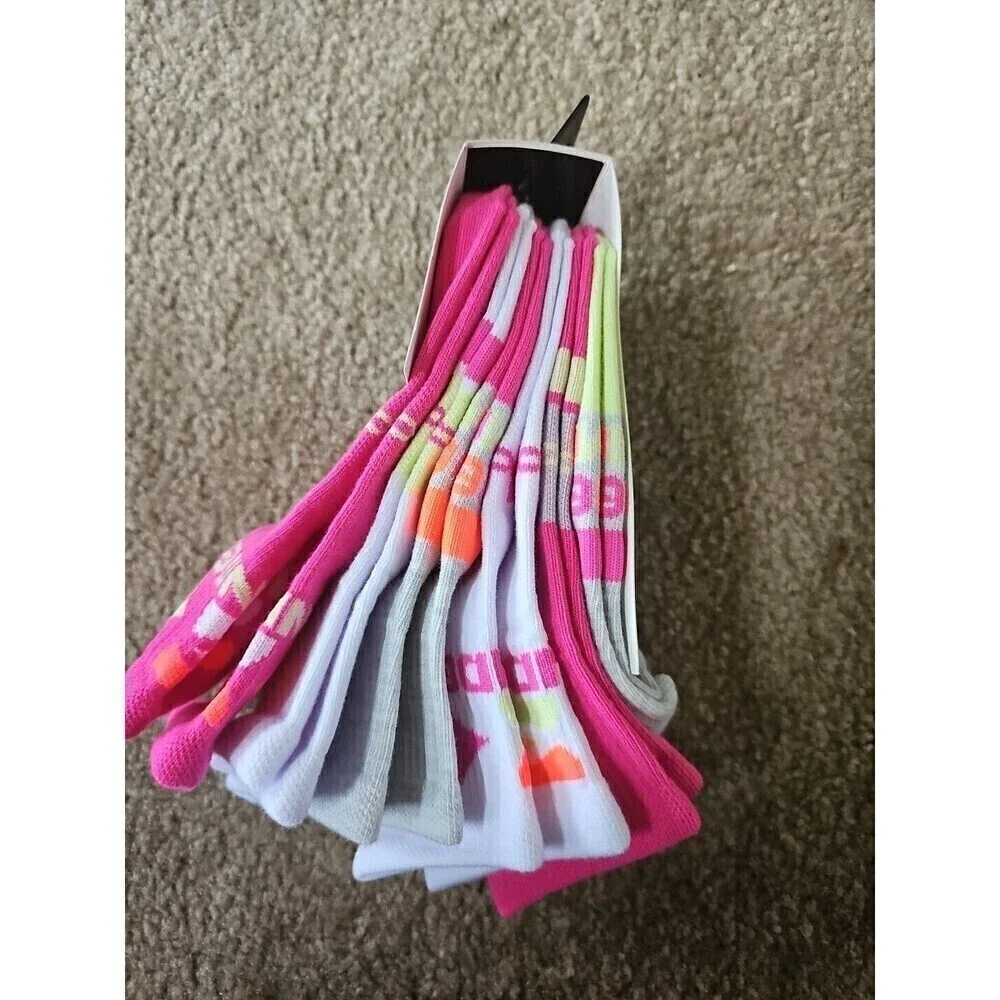 Under Armour Youth UA Essential Lite Quarter Socks Pink/Gray/White 6 Pair NEW